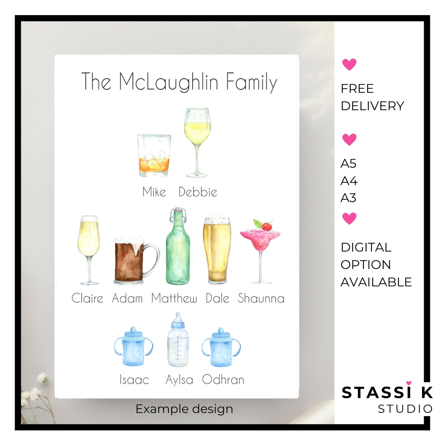 Personalised Favourite Drink Family Tree Print