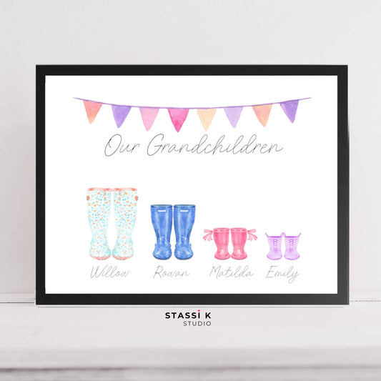 Personalised Grandchildren Welly Boot Print