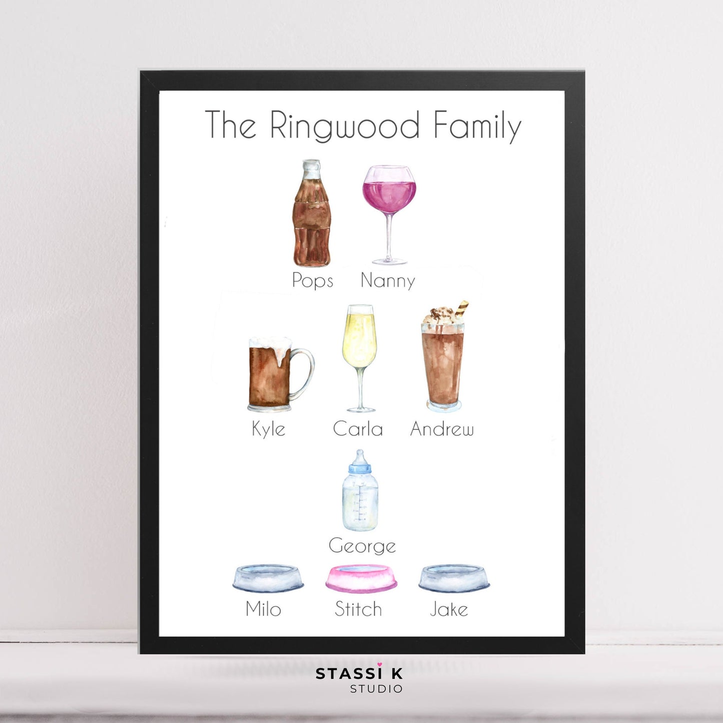 Personalised Favourite Drink Family Tree Print