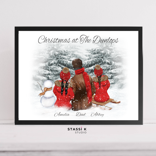 Family Christmas Illustration Print Winter scene