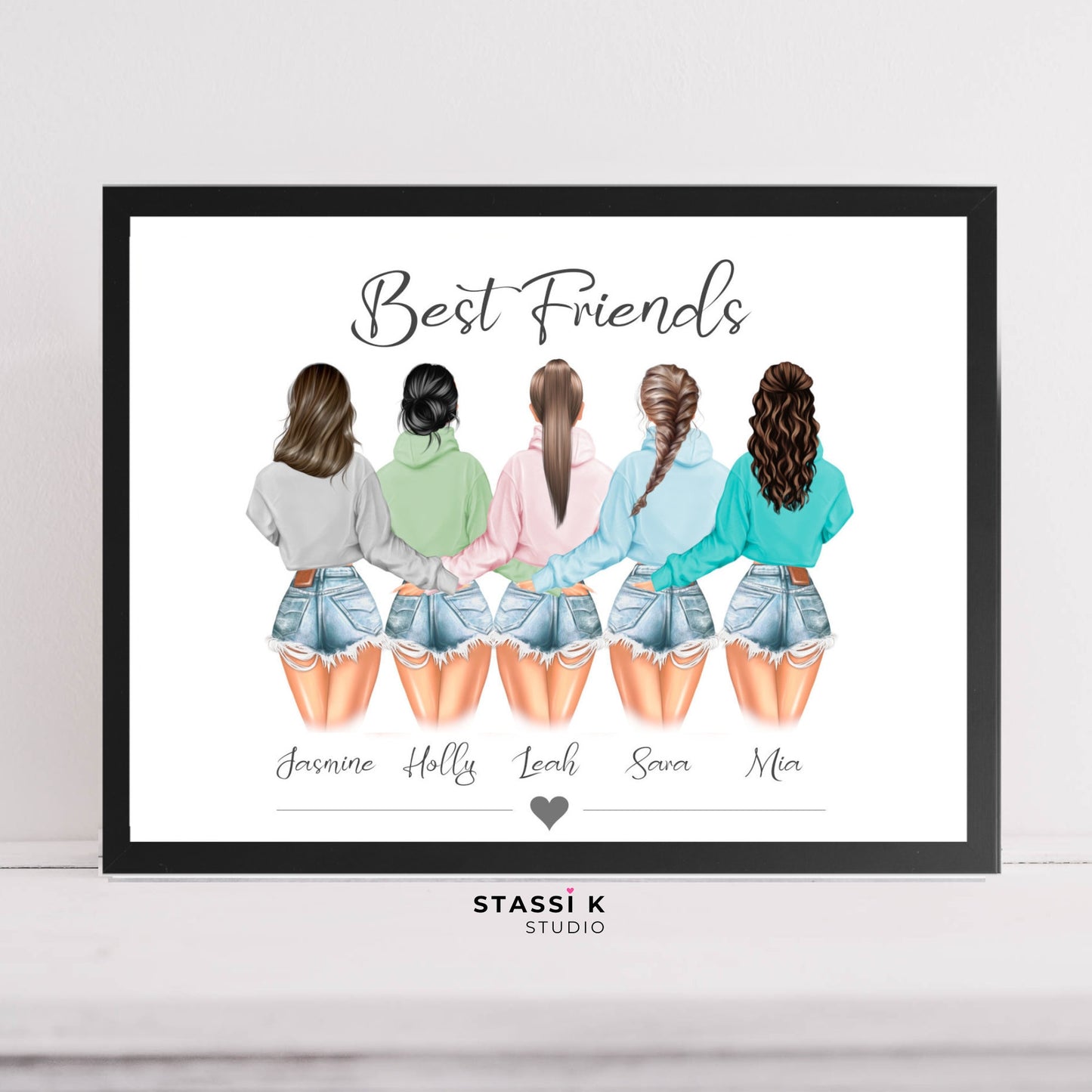 Group of girl best friends print personalised with names and custom text.