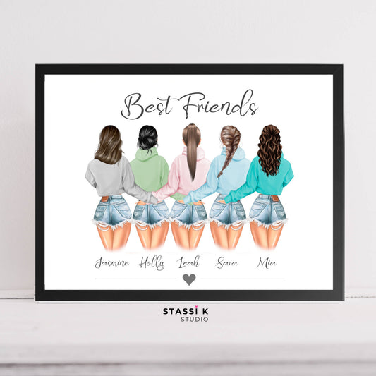Group of girl best friends print personalised with names and custom text.