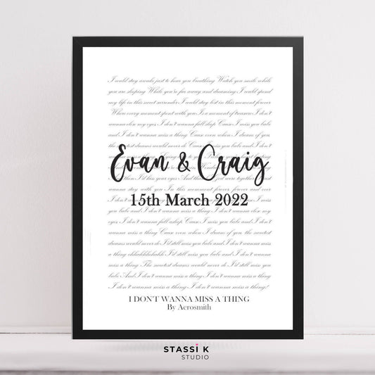 Personalised First Dance Lyrics Print