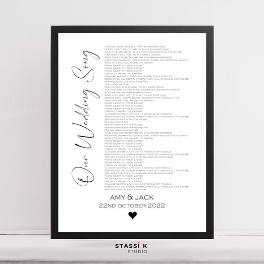 Wedding song lyric print