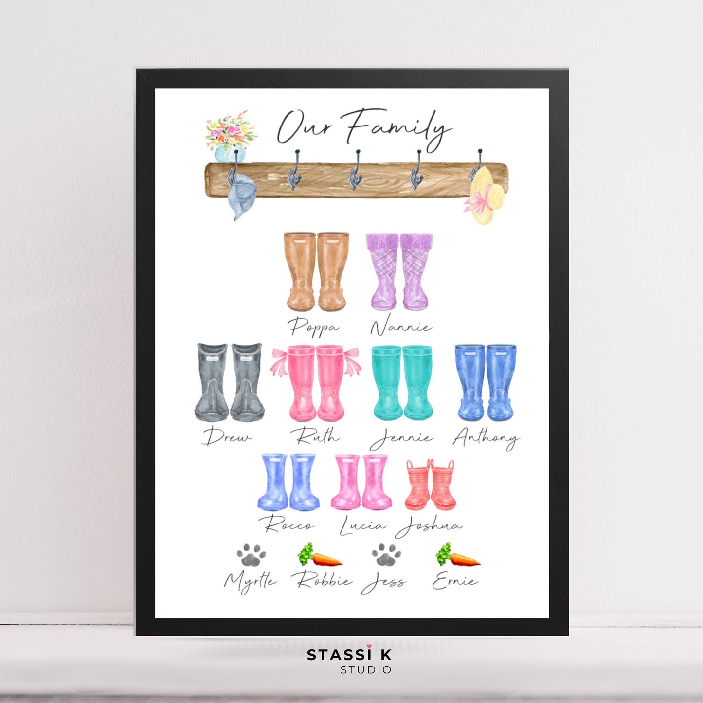 Personalised Welly Boot Family Tree Print