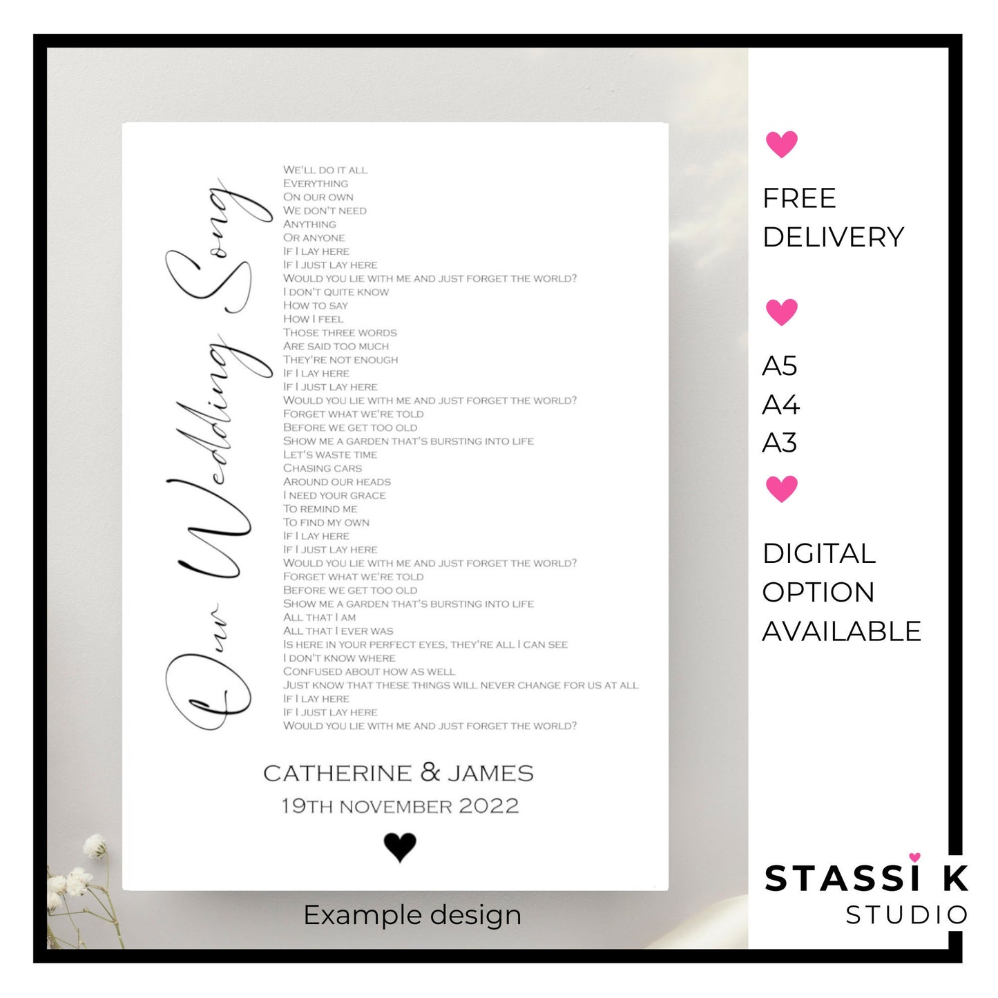 Wedding song lyric print