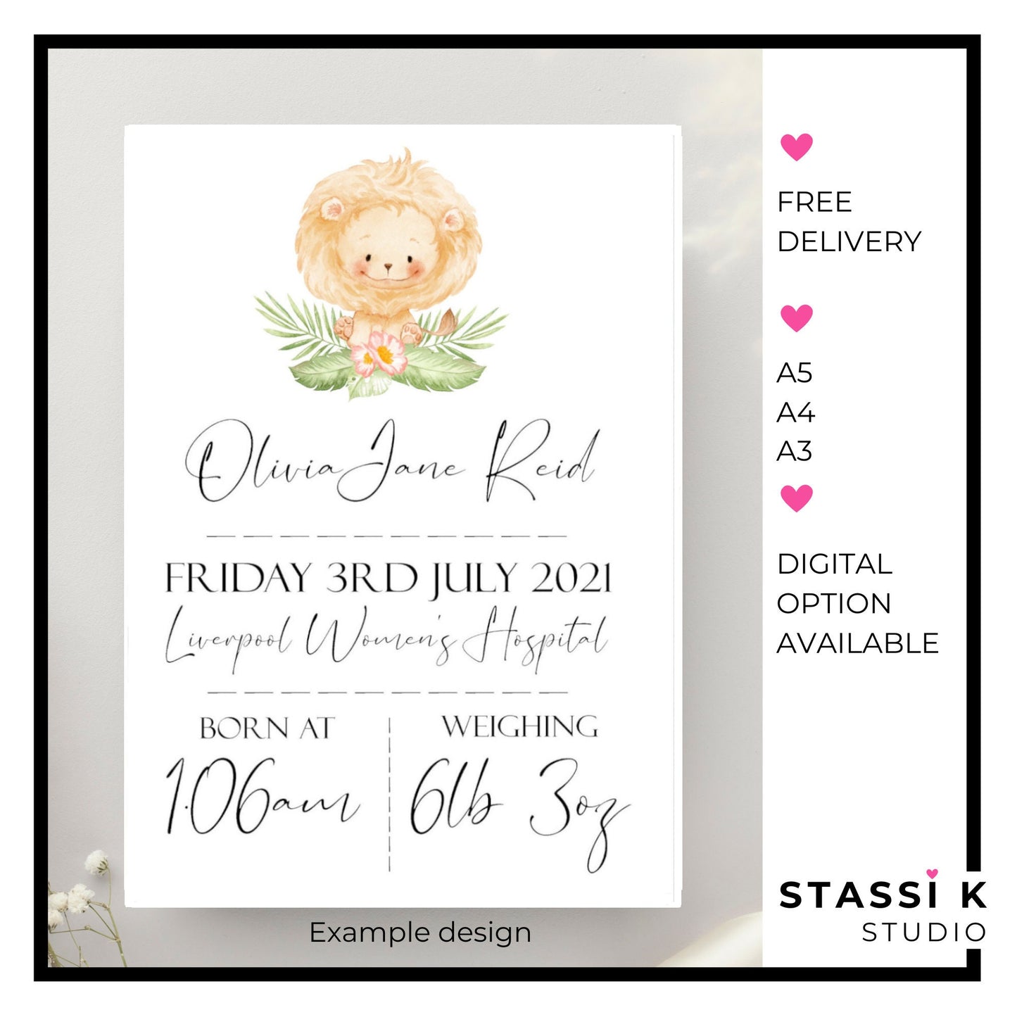 New baby birth details print