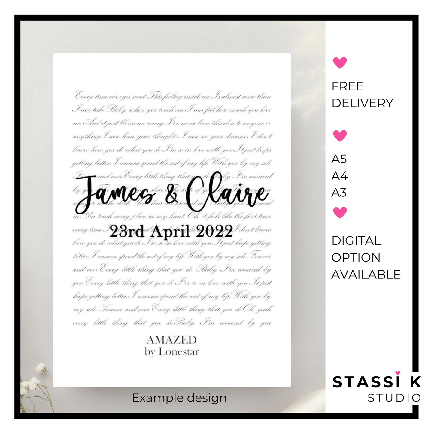 Personalised First Dance Lyrics Print