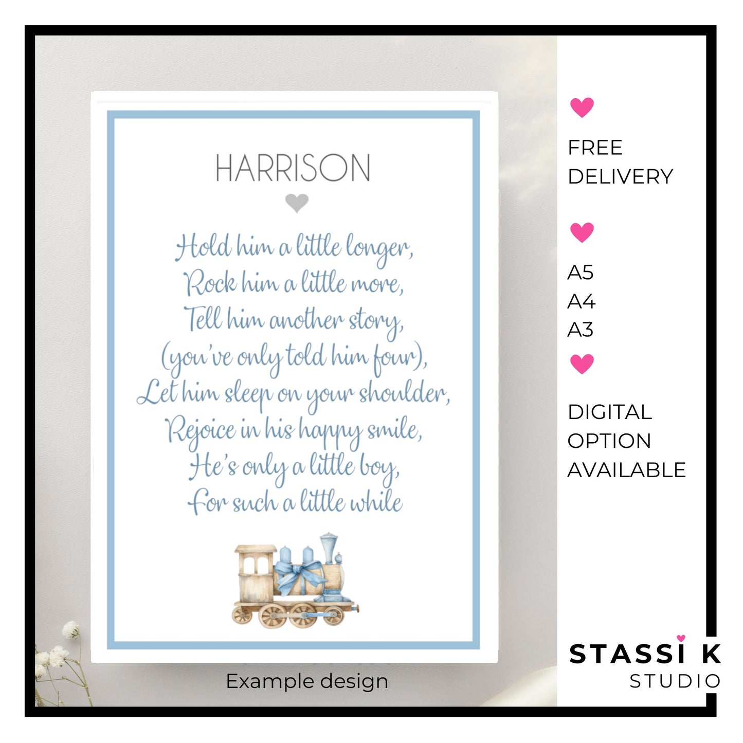 Personalised Nursery Print Hold Him a Little Longer Poem