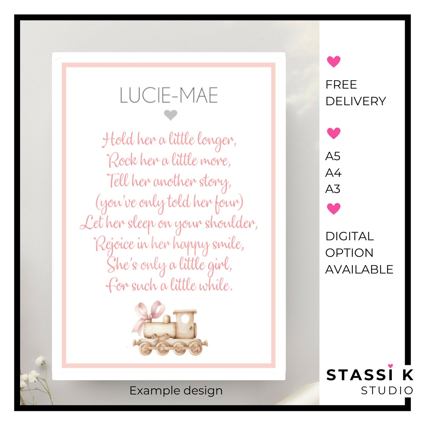 Personalised Nursery Print Hold her a Little Longer Poem