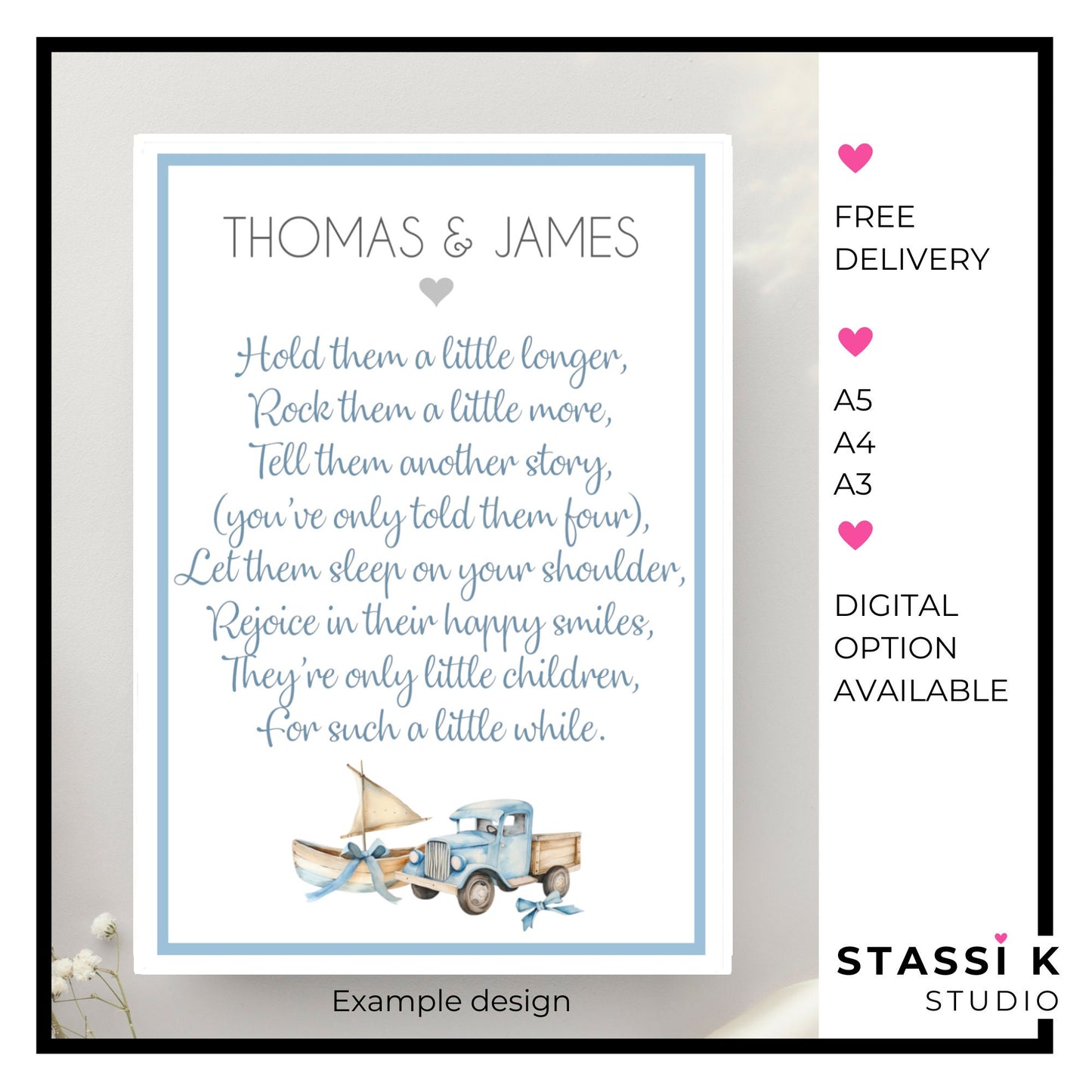 'Hold Them A Little Longer' poem gift for twins