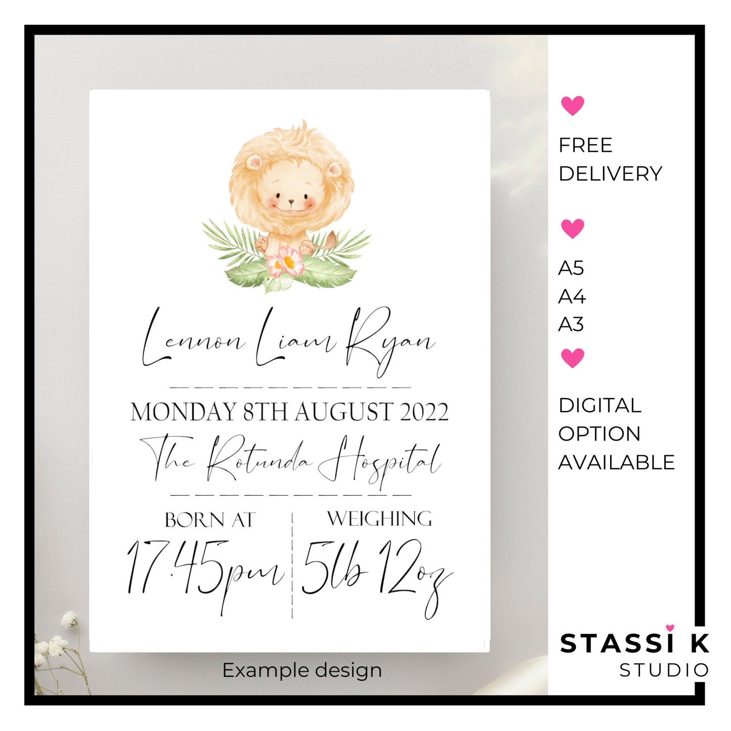 New baby birth details print