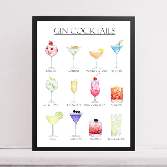 Gin Cocktails menu kitchen print